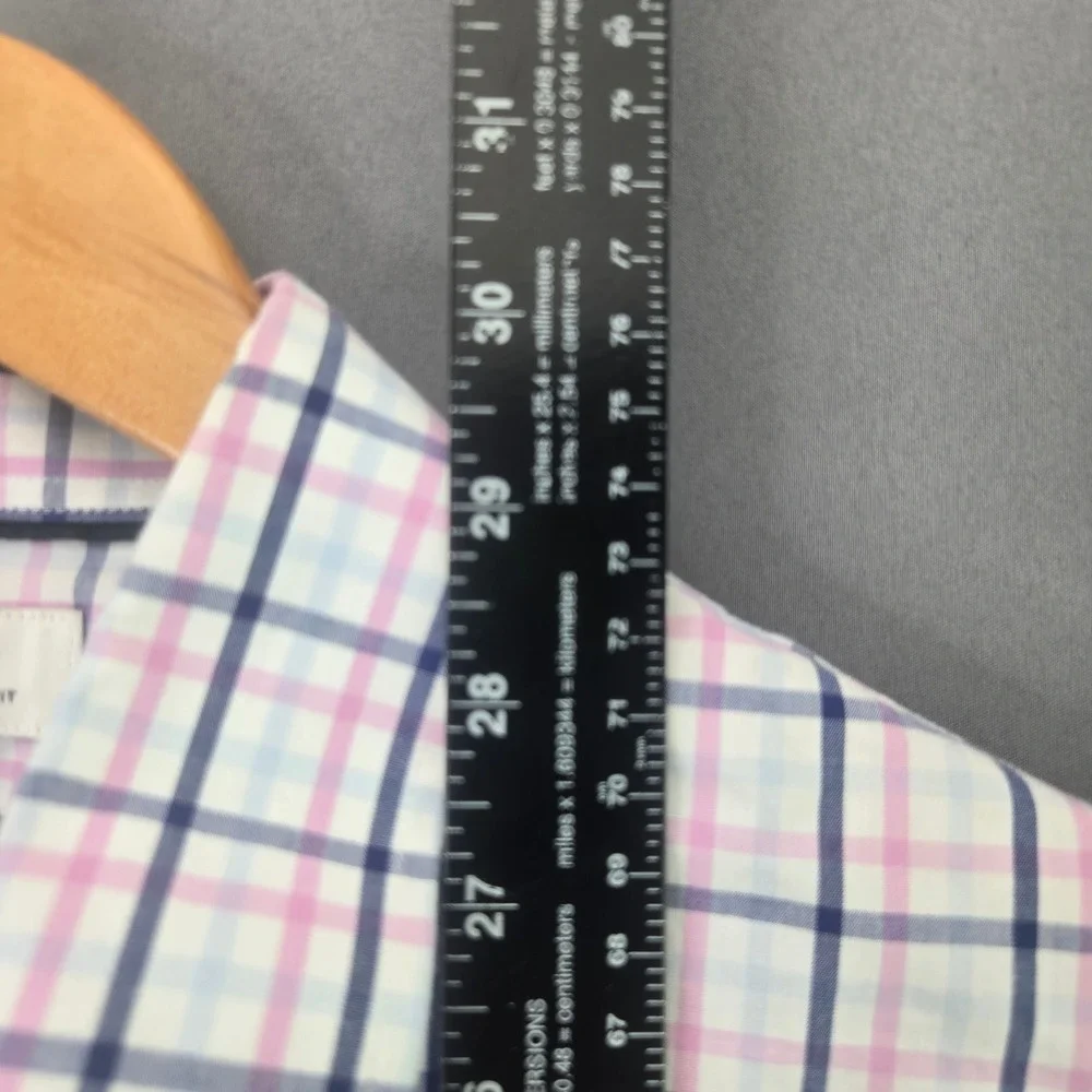 Banana Republic Shirt Mens M Slim Fit Wrinkle Resistant Plaid Button Up Pink Blu